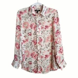BANANA REPUBLIC Women's Dillon Shirt Floral Button Down Cream Pink Red MEDIUM
